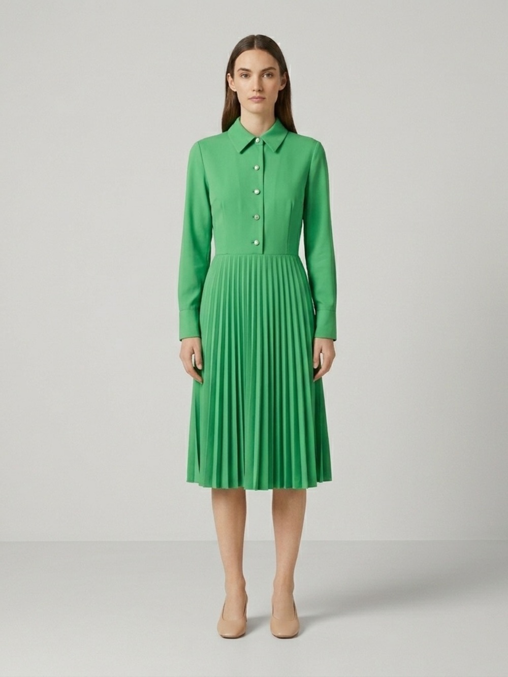 Vintage Kelly Green Long Sleeve Secretary Midi Dress - Small / 6